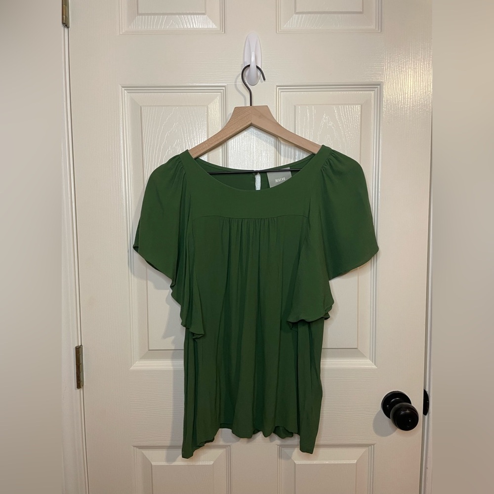 Maeve by Anthropologie Prato Flutter Sleeve Top in Green Size Small - Picture 2 of 7